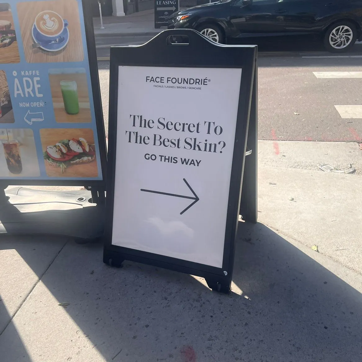 A-frame sign in Denver saying 